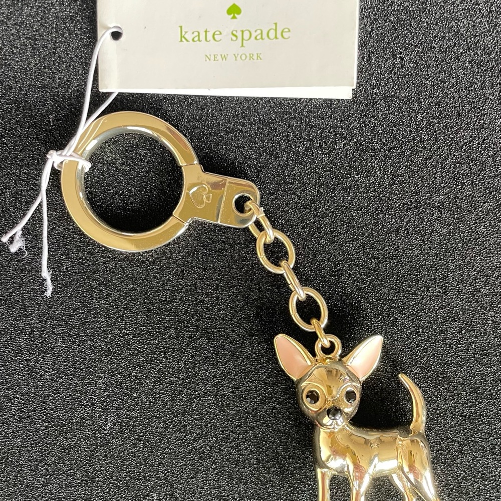 kate spade New York Chihuahua Key Chain and Key Fob Gold NWT - Picture 5 of 5